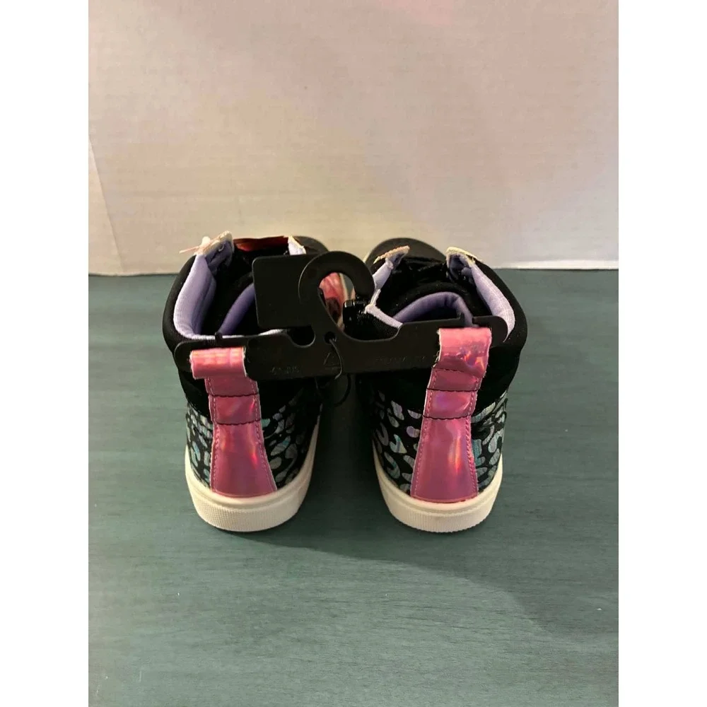 Wonder Nation High Top Sneakers Girls Size 1 Black Pink Leopard Lace Up New